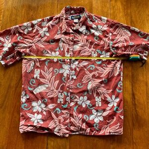 Floral Hawaiian shirt Men's XXL100% cotton button down  rust white aqua black